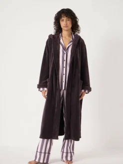 Hush Fluffy Hooded Dressing Gown Purple New