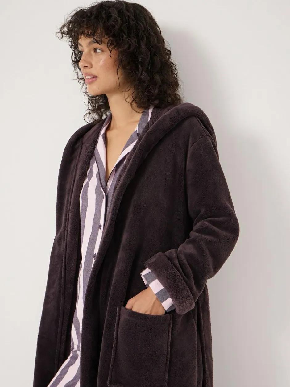 Hush Fluffy Hooded Dressing Gown Purple New