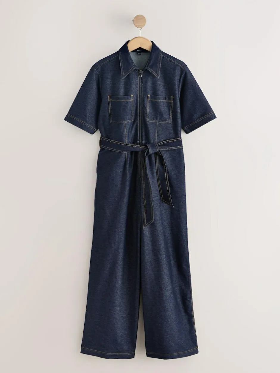 Next Indigo Blue Denim Jersey Jumpsuit Sale