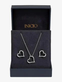 Inicio Silver Tone Heart Pendant Set Outlet