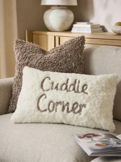 Next Ivory 50 x 30cm Cuddle Corner Slogan Faux Fur Cushion