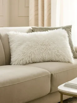 Next Ivory 40 x 59cm Mongolian Faux Fur Cushion Discount