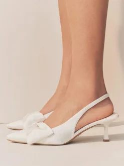 Next Forever Comfort® Wedding Satin Bow Pointed Toe Slingback Heels Ivory