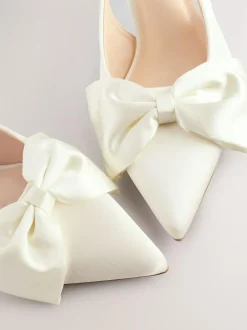 Next Forever Comfort® Wedding Satin Bow Pointed Toe Slingback Heels Ivory