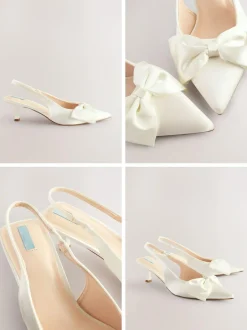 Next Forever Comfort® Wedding Satin Bow Pointed Toe Slingback Heels Ivory
