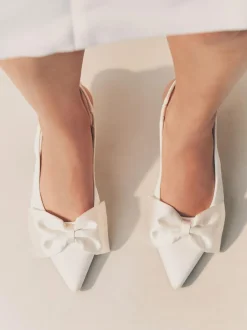 Next Forever Comfort® Wedding Satin Bow Pointed Toe Slingback Heels Ivory