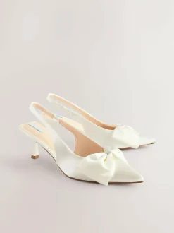 Next Forever Comfort® Wedding Satin Bow Pointed Toe Slingback Heels Ivory