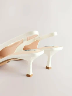 Next Forever Comfort® Wedding Satin Bow Pointed Toe Slingback Heels Ivory