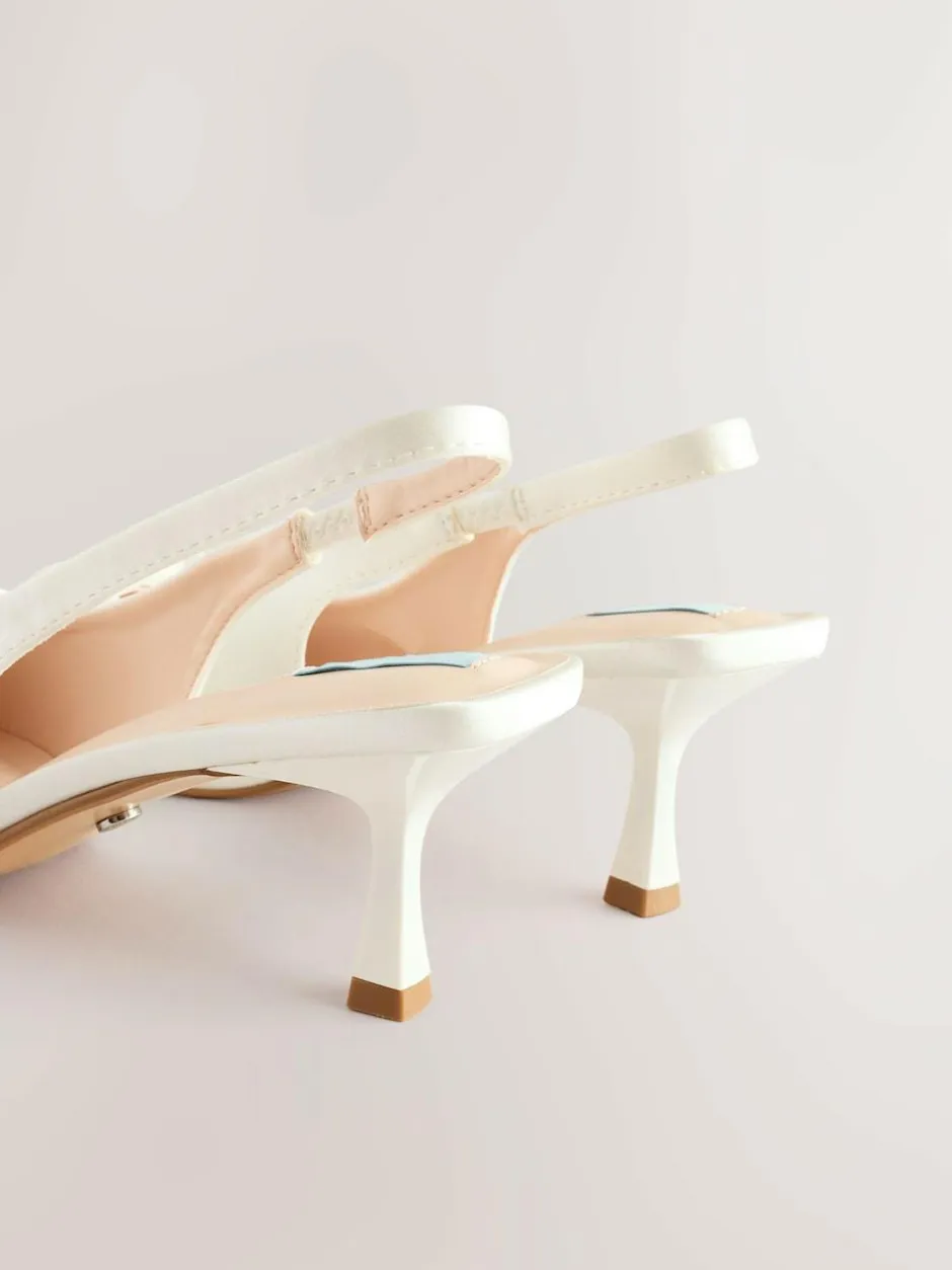 Next Forever Comfort® Wedding Satin Bow Pointed Toe Slingback Heels Ivory