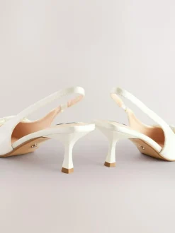 Next Forever Comfort® Wedding Satin Bow Pointed Toe Slingback Heels Ivory