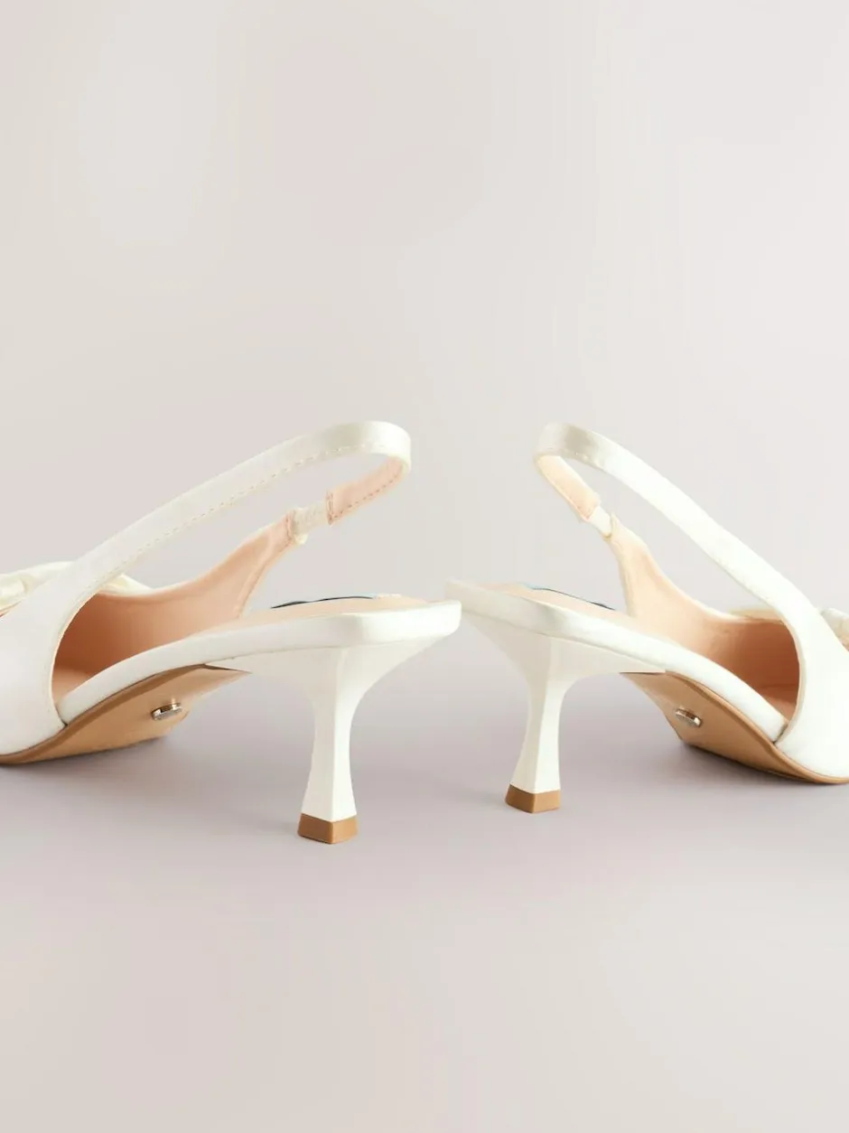 Next Forever Comfort® Wedding Satin Bow Pointed Toe Slingback Heels Ivory
