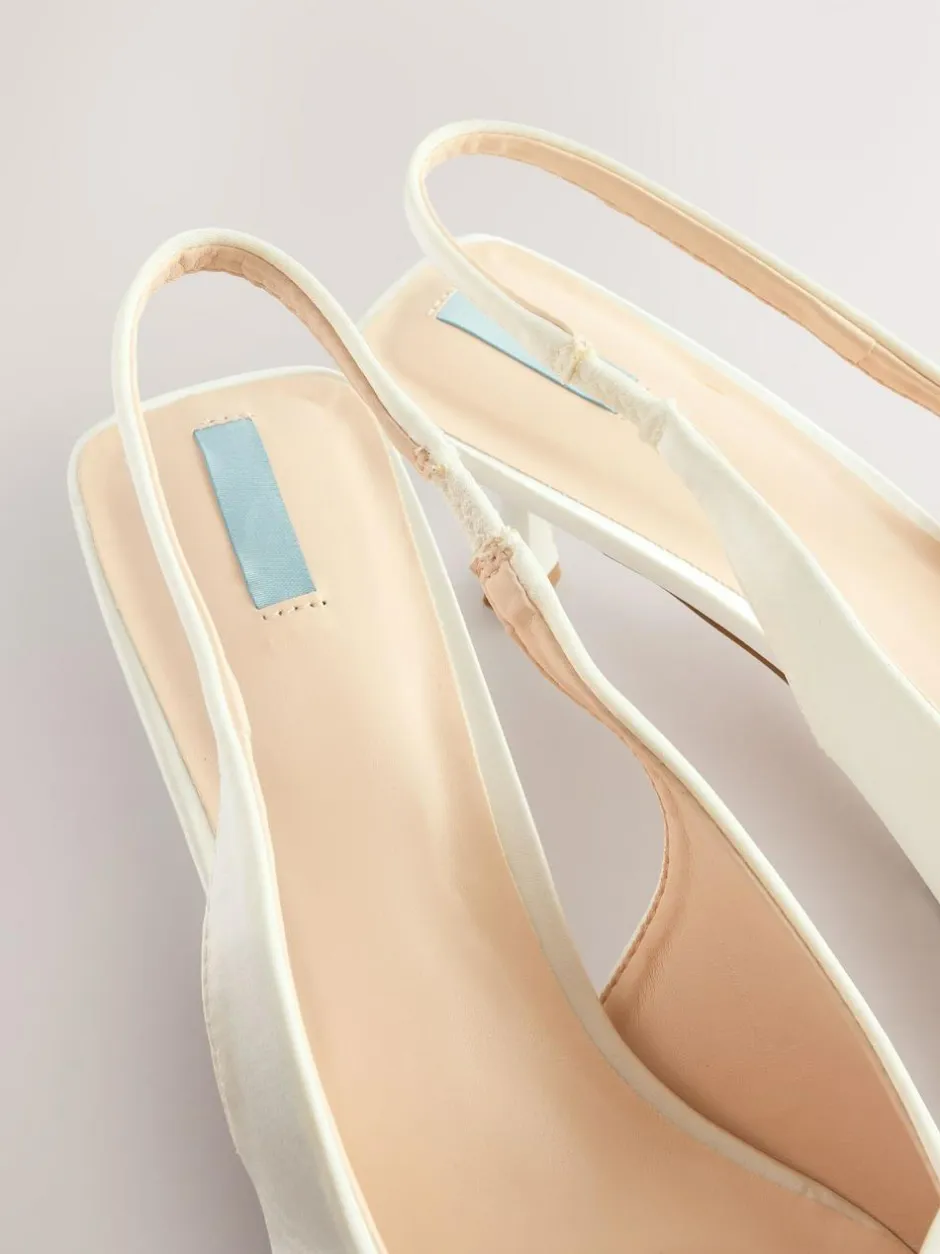 Next Forever Comfort® Wedding Satin Bow Pointed Toe Slingback Heels Ivory