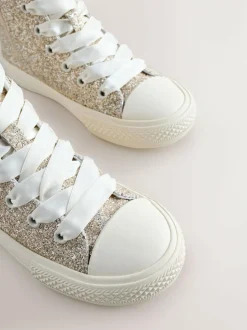 Next Ivory Glitter Lace-Up High Top Trainers