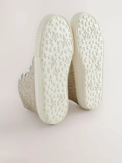 Next Ivory Glitter Lace-Up High Top Trainers
