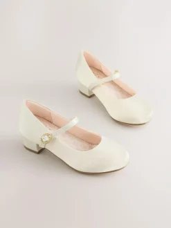 Next Standard Fit (F) Stain Resistant Satin Mary Jane Flower Girl Heeled Shoes Ivory