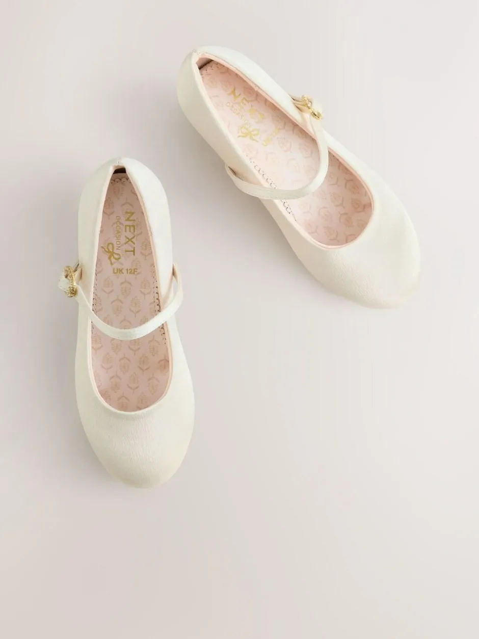 Next Standard Fit (F) Stain Resistant Satin Mary Jane Flower Girl Heeled Shoes Ivory