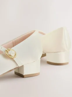 Next Standard Fit (F) Stain Resistant Satin Mary Jane Flower Girl Heeled Shoes Ivory