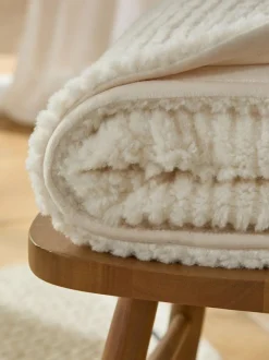 Next Stripe Texture Fleece Throw Ivory Online