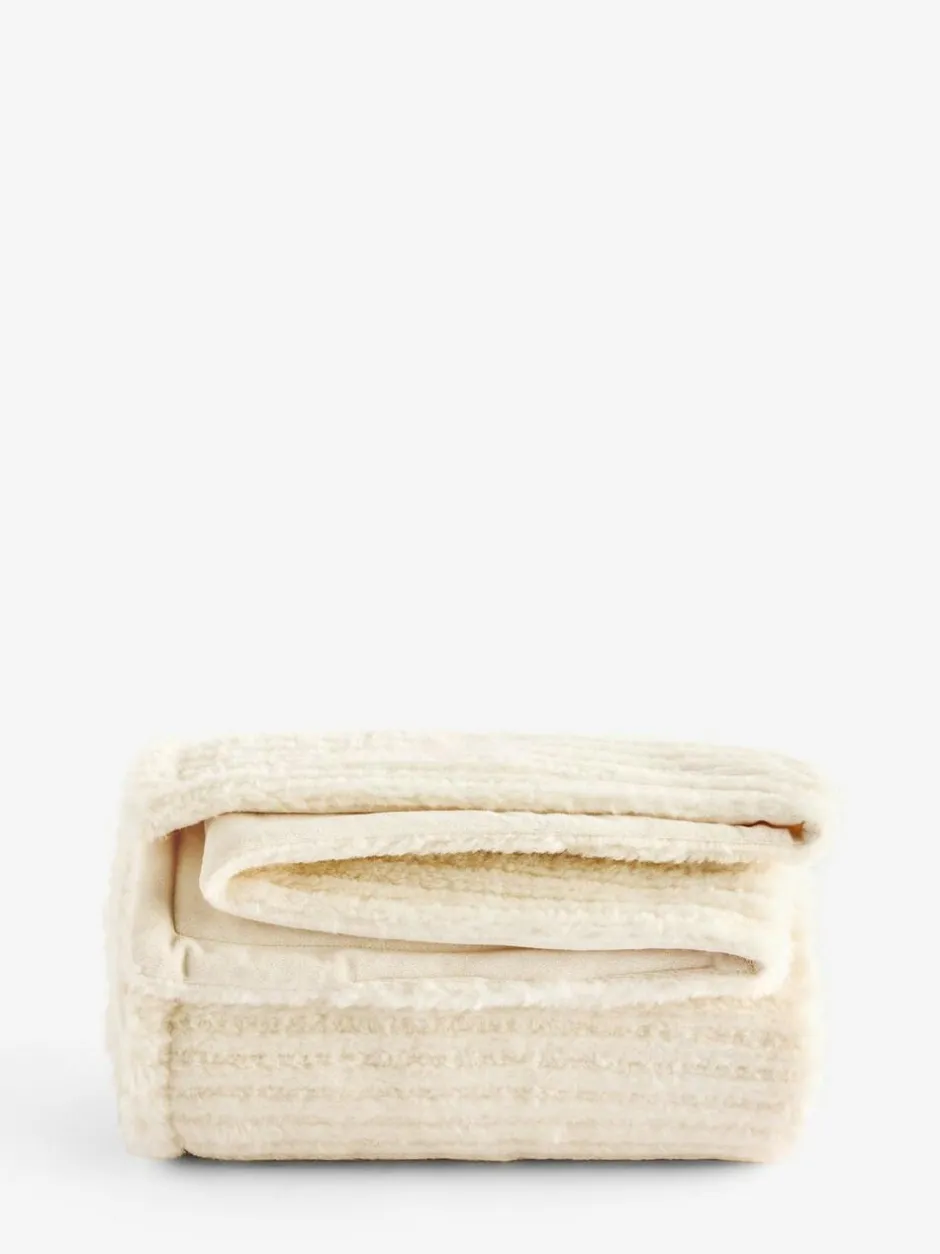 Next Stripe Texture Fleece Throw Ivory Online