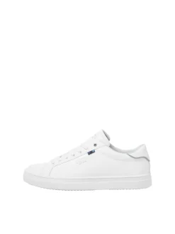JACK & JONES White Leather Smart Trainers Clearance
