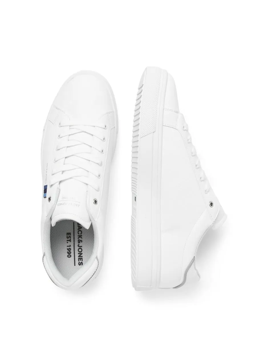 JACK & JONES White Leather Smart Trainers Clearance