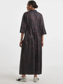 JD Williams Animal Collarless Placket 3/4 Sleeve Smock Dress Outlet