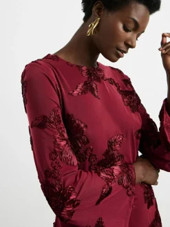 Joanna Hope Burgundy Red Magisculpt Textured Floral Maxi Dress New