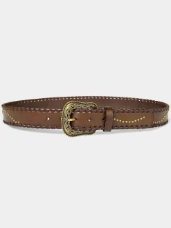 Joe Browns Brown Patterned Leather Belt With Gold Buckle & Studs Earrings Best