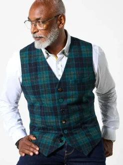 Joe Browns Green Contrast Buttons Check Trim Tailored Waistcoat Sale