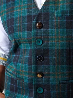 Joe Browns Green Contrast Buttons Check Trim Tailored Waistcoat Sale