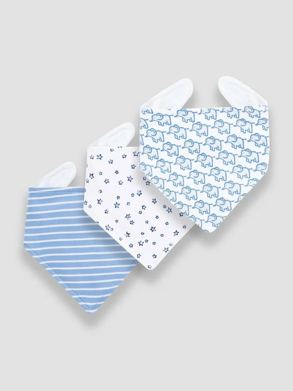 Jojo Maman Bébé 3-Pack Cotton Baby Dribble Bibs Baby Blue Clearance