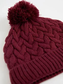 Jojo Maman Bébé Embroidered Cable Hat Berry Clearance