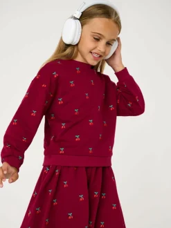 Jojo Maman Bébé Berry Red Cherry Embroidered Sweatshirt & Skirt Set Clearance