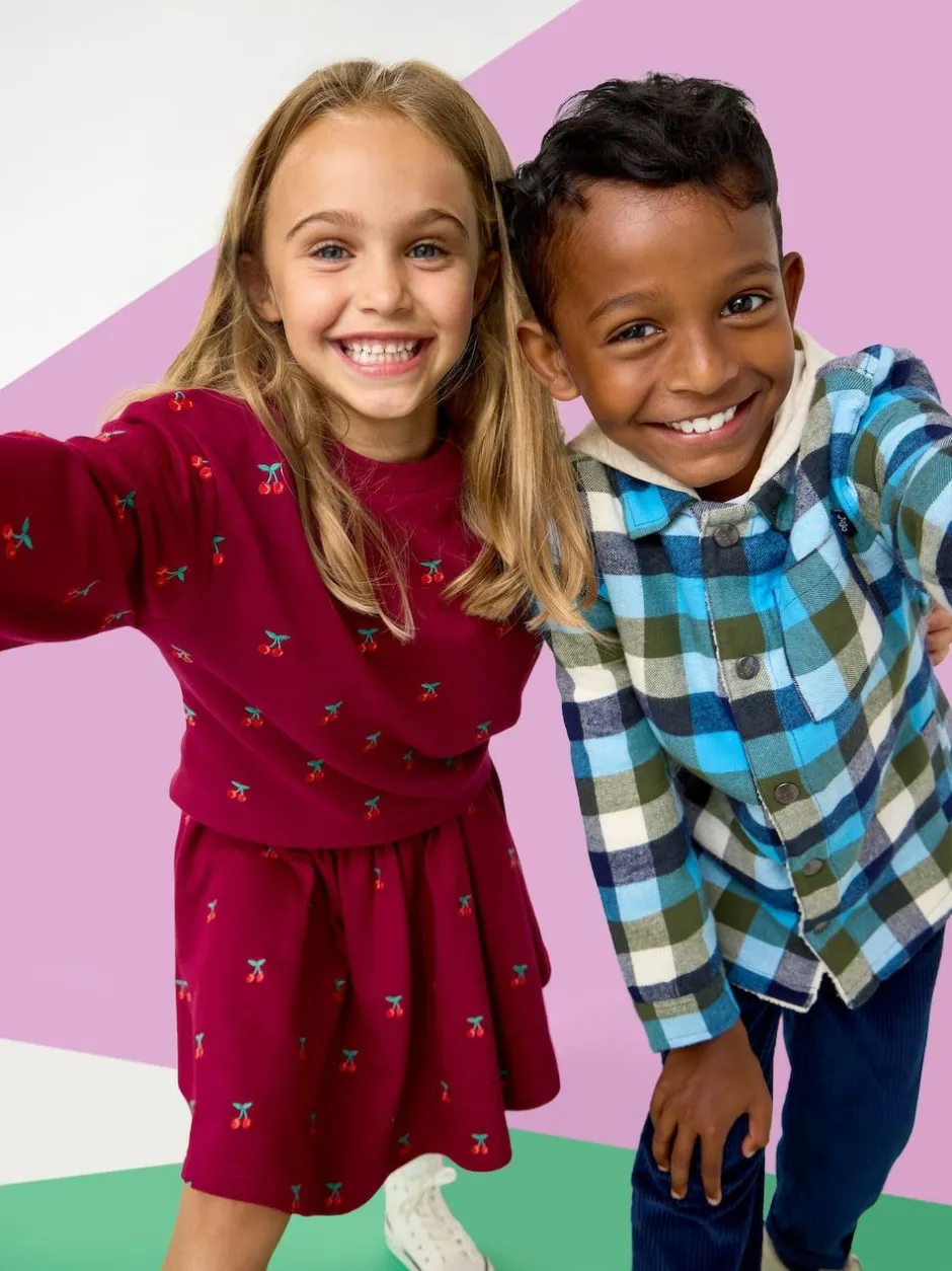Jojo Maman Bébé Berry Red Cherry Embroidered Sweatshirt & Skirt Set Clearance