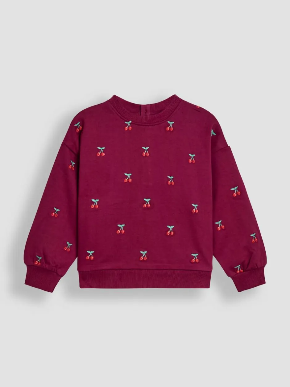 Jojo Maman Bébé Berry Red Cherry Embroidered Sweatshirt & Skirt Set Clearance