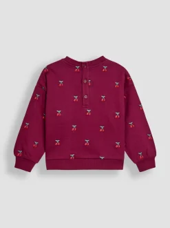 Jojo Maman Bébé Berry Red Cherry Embroidered Sweatshirt & Skirt Set Clearance