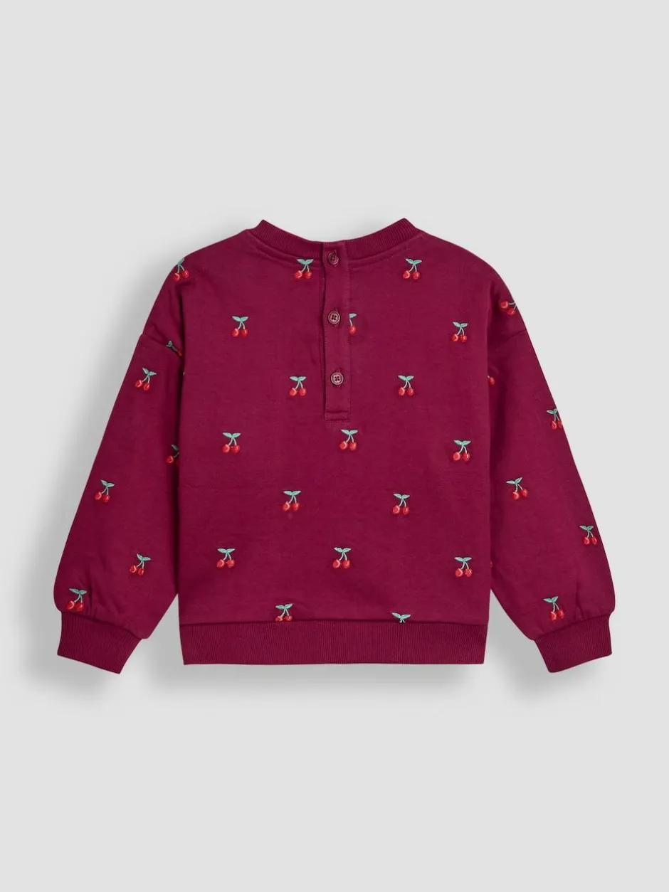 Jojo Maman Bébé Berry Red Cherry Embroidered Sweatshirt & Skirt Set Clearance