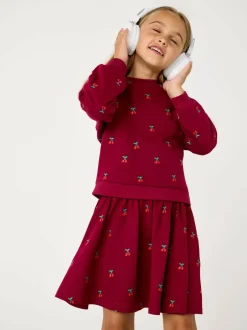 Jojo Maman Bébé Berry Red Cherry Embroidered Sweatshirt & Skirt Set Clearance