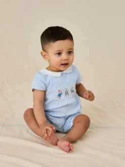 Jojo Maman Bébé Blue Embroidered Smock Romper Outlet