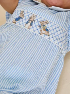 Jojo Maman Bébé Blue Embroidered Smock Romper Outlet