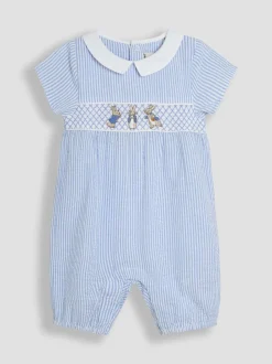 Jojo Maman Bébé Blue Embroidered Smock Romper Outlet
