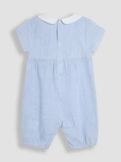 Jojo Maman Bébé Blue Embroidered Smock Romper Outlet