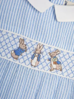 Jojo Maman Bébé Blue Embroidered Smock Romper Outlet