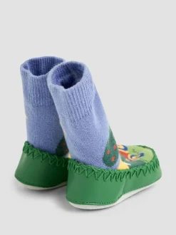 Jojo Maman Bébé Blue Farm Scene Moccasin Slipper Socks Sale