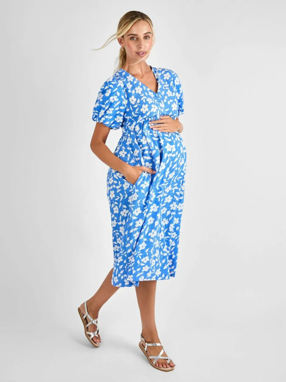 Jojo Maman Bébé Blue Floral Print Maternity Midi Dress Sale