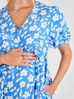 Jojo Maman Bébé Blue Floral Print Maternity Midi Dress Sale