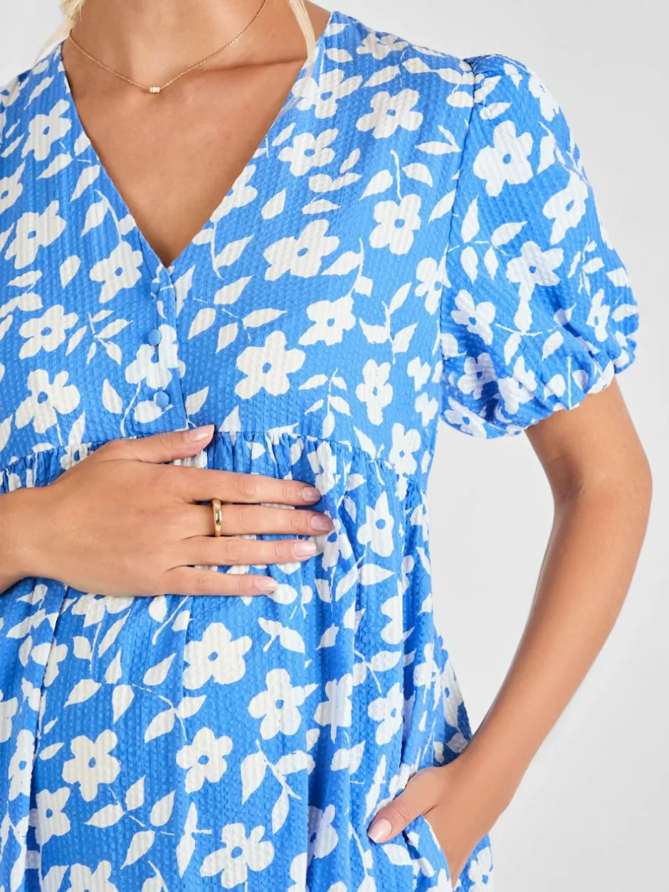Jojo Maman Bébé Blue Floral Print Maternity Midi Dress Sale