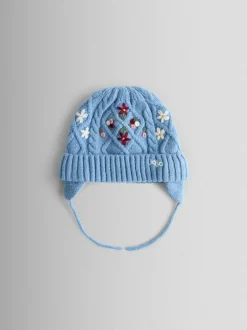 Jojo Maman Bébé Embroidered Cable Hat Blue Floral Discount