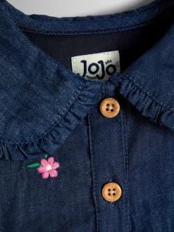 Jojo Maman Bébé Blue Heart Embroidered Chambray Dress Sale