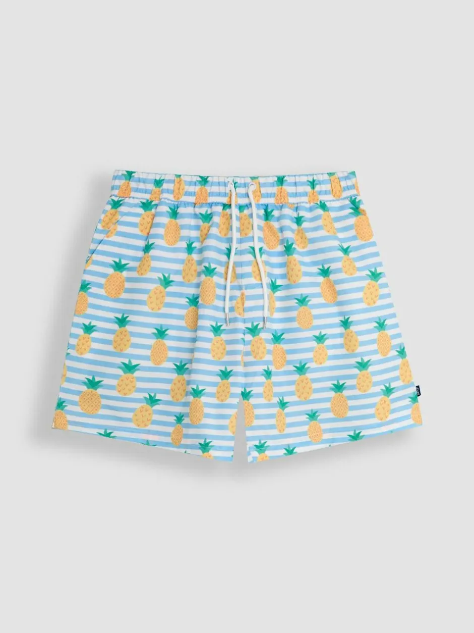 Jojo Maman Bébé Blue Mens Pineapple Printed Swim Shorts New